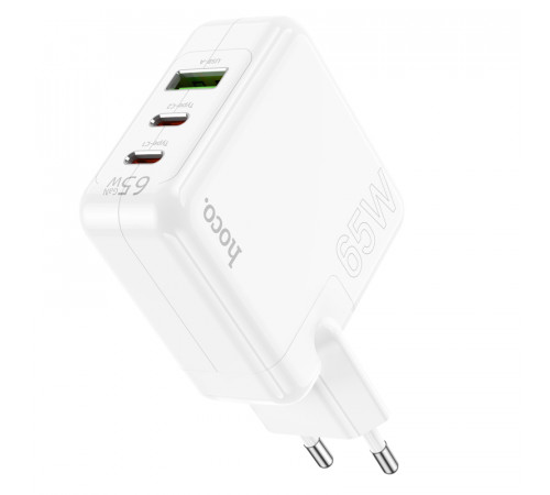 Мережевий зарядний пристрій HOCO C115A Header PD65W  GaN three-port(2C1A) charger White (6931474798312)