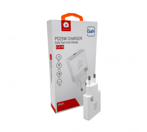 Мережевий зарядний пристрій WUW-C216 25W Gan ChargerUSB C white (C216)