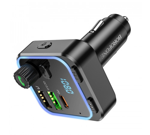 АЗП з FM-модулятором BOROFONE BC53 Highway PD20W+QC3.0 car BT FM transmitter 18W Black (6941991108457)