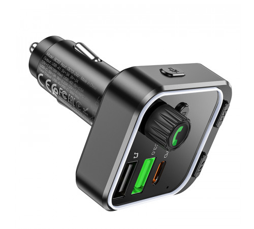 АЗП з FM-модулятором BOROFONE BC53 Highway PD20W+QC3.0 car BT FM transmitter 18W Black (6941991108457)