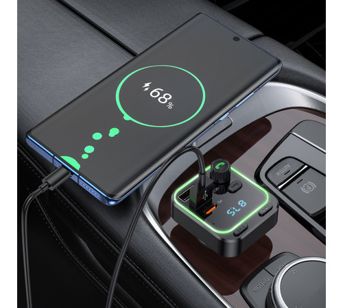 АЗП з FM-модулятором BOROFONE BC53 Highway PD20W+QC3.0 car BT FM transmitter 18W Black (6941991108457)
