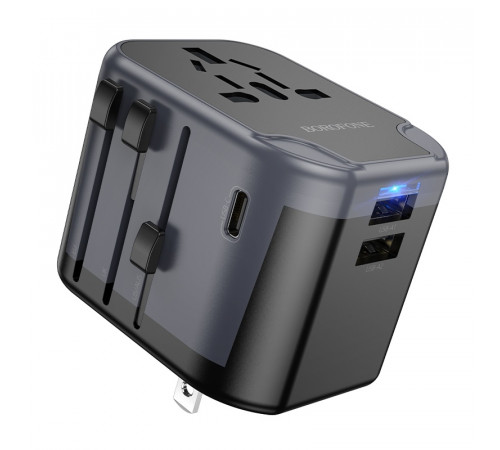 Мережевий зарядний пристрій BOROFONE BAC12 Leader 3-port(1C2A) universal conversion charger Black (6941991117152)