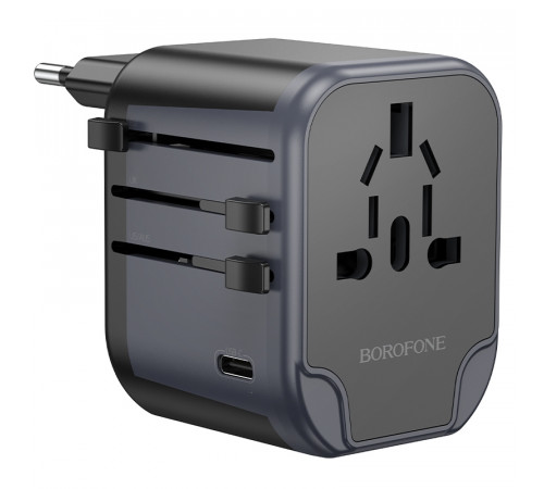 Мережевий зарядний пристрій BOROFONE BAC12 Leader 3-port(1C2A) universal conversion charger Black (6941991117152)