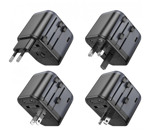 Мережевий зарядний пристрій BOROFONE BAC12 Leader 3-port(1C2A) universal conversion charger Black (6941991117152)