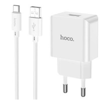 Мережевий зарядний пристрій з кабелем HOCO C106A Leisure single port charger set(Type-C) White (6931474783912)