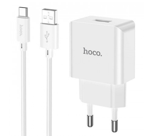 Мережевий зарядний пристрій з кабелем HOCO C106A Leisure single port charger set(Type-C) White (6931474783912)