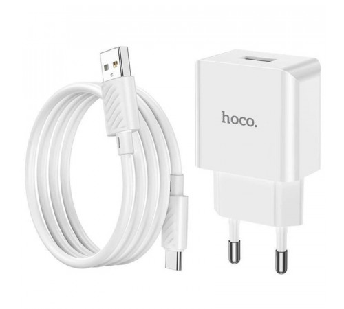 Мережевий зарядний пристрій з кабелем HOCO C106A Leisure single port charger set(Type-C) White (6931474783912)