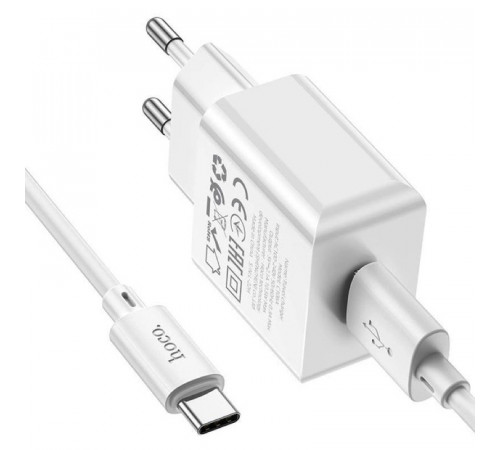 Мережевий зарядний пристрій з кабелем HOCO C106A Leisure single port charger set(Type-C) White (6931474783912)