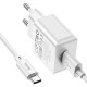 Мережевий зарядний пристрій з кабелем HOCO C106A Leisure single port charger set(Type-C) White (6931474783912)