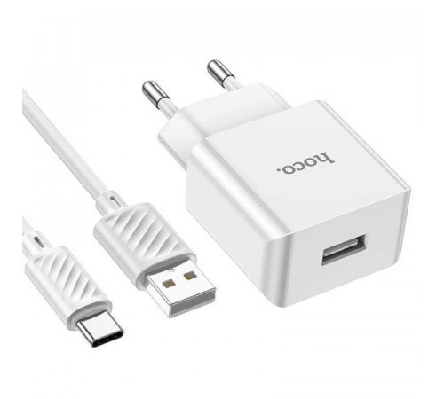 Мережевий зарядний пристрій з кабелем HOCO C106A Leisure single port charger set(Type-C) White (6931474783912)