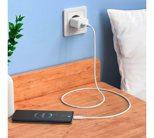 Мережевий зарядний пристрій з кабелем HOCO C106A Leisure single port charger set(Type-C) White (6931474783912)