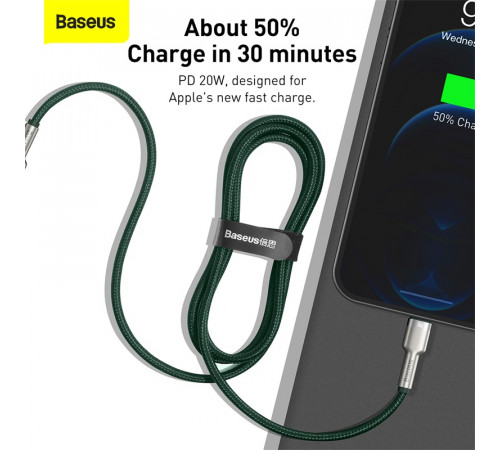 Кабель Baseus Cafule Series Metal Data Cable Type-C to iP PD 20W 1m Green (CATLJK-A06)