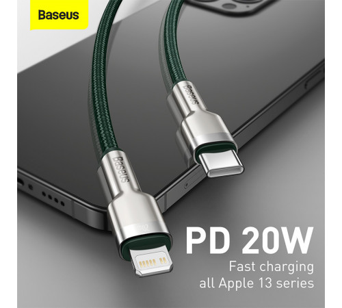 Кабель Baseus Cafule Series Metal Data Cable Type-C to iP PD 20W 1m Green (CATLJK-A06)