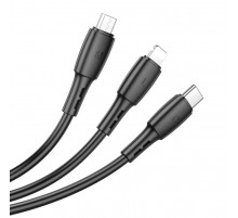 Кабель BOROFONE BX71 USB to iP+Type-C+Micro 2A, 1m, PVC, PVC connectors, Black (6974443384543)