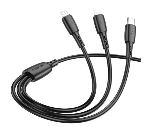 Кабель BOROFONE BX71 USB to iP+Type-C+Micro 2A, 1m, PVC, PVC connectors, Black (6974443384543)
