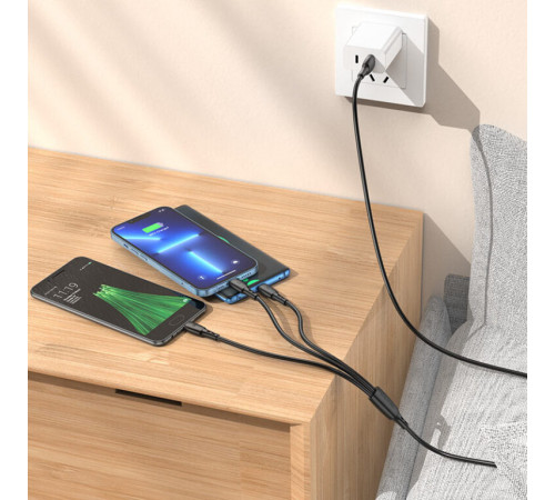 Кабель BOROFONE BX71 USB to iP+Type-C+Micro 2A, 1m, PVC, PVC connectors, Black (6974443384543)