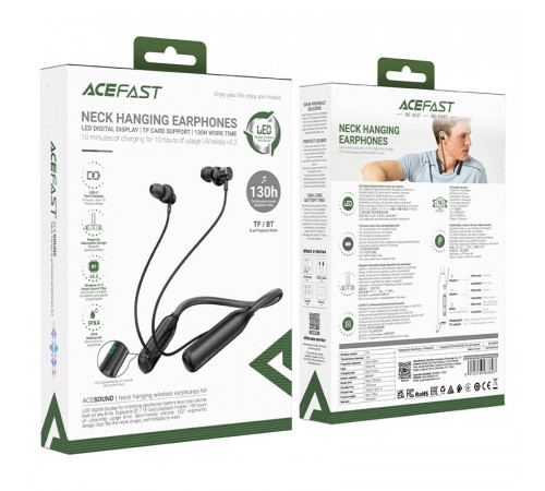 Бездротові спортивні навушники ACEFAST N4 neck hanging wireless earphones Black (6974316283607)