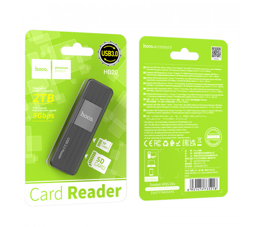 USB-хаб HOCO HB20 Mindful 2-in-1card reader(USB3.0) Black (6931474735218)