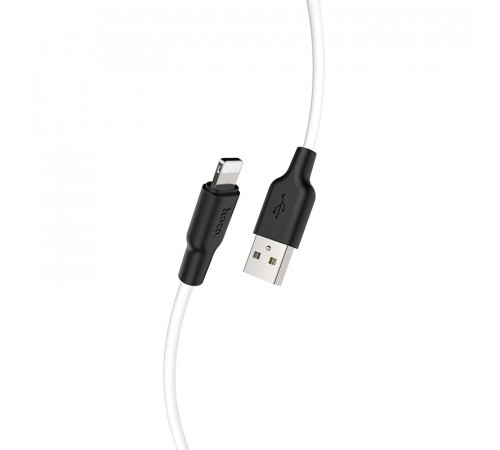 Кабель HOCO X21 Plus USB to iP 2.4A, 2m, silicone, silicone connectors, Black+White (6931474713780)