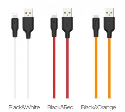 Кабель HOCO X21 Plus USB to iP 2.4A, 2m, silicone, silicone connectors, Black+White (6931474713780)