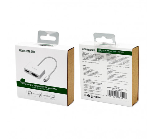 USB-хаб UGREEN USB Type C to HDMI + VGA Converter (White) (UGR-30843)