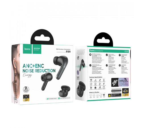 Бездротові навушники TWS HOCO EQ5, ANC+ENC, Black (6942007602419)