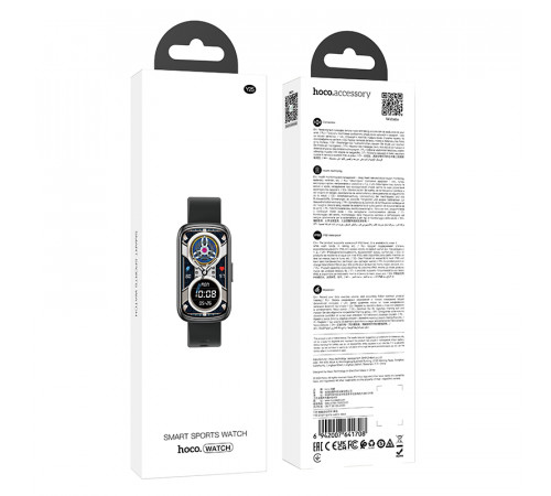 Смарт-годинник HOCO Y25 37mm. 190 mAh. IP68 Smart sports watch Black (6942007641708)
