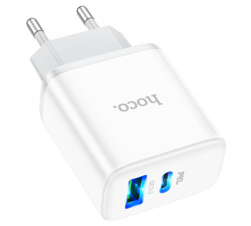 Мережевий зарядний пристрій HOCO C105A Stage dual port PD20W+QC3.0 charger White (6931474782946)
