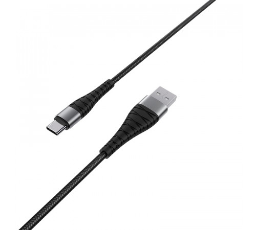 Кабель BOROFONE BX32 USB to Type-C 2.4A, 1m, nylon, aluminum+TPE connectors, Black (6931474710451)