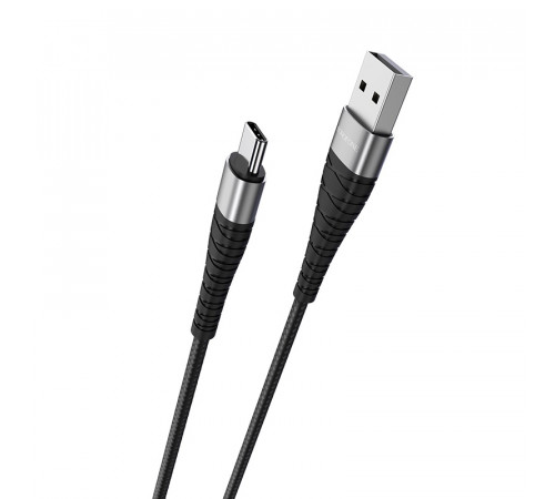 Кабель BOROFONE BX32 USB to Type-C 2.4A, 1m, nylon, aluminum+TPE connectors, Black (6931474710451)