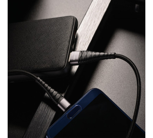 Кабель BOROFONE BX32 USB to Type-C 2.4A, 1m, nylon, aluminum+TPE connectors, Black (6931474710451)