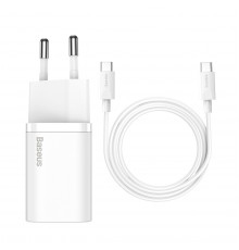 Мережевий зарядний пристрій з кабелем Baseus Super Si Quick Charger 1C 25W EU Sets White（ Mini White Cable Type-C to Type-C 3A 1m White） (TZCCSUP-L02)