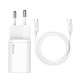 Мережевий зарядний пристрій з кабелем Baseus Super Si Quick Charger 1C 25W EU Sets White（ Mini White Cable Type-C to Type-C 3A 1m White） (TZCCSUP-L02)