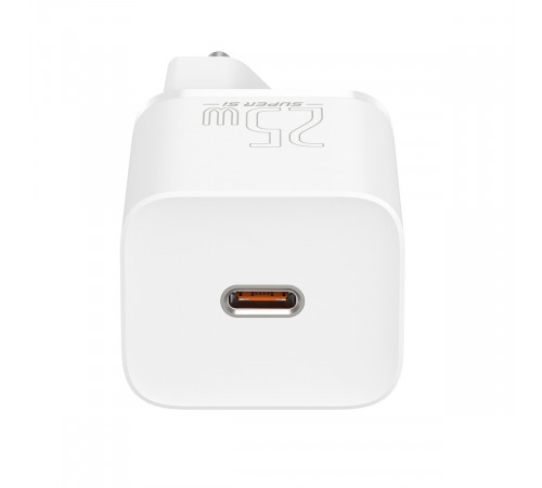 Мережевий зарядний пристрій з кабелем Baseus Super Si Quick Charger 1C 25W EU Sets White（ Mini White Cable Type-C to Type-C 3A 1m White） (TZCCSUP-L02)