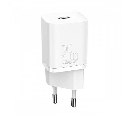 Мережевий зарядний пристрій з кабелем Baseus Super Si Quick Charger 1C 25W EU Sets White（ Mini White Cable Type-C to Type-C 3A 1m White） (TZCCSUP-L02)
