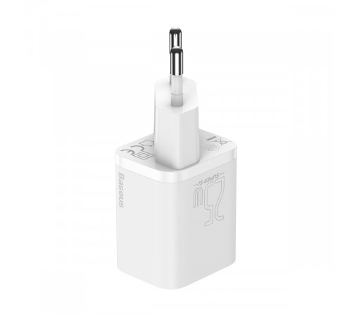 Мережевий зарядний пристрій з кабелем Baseus Super Si Quick Charger 1C 25W EU Sets White（ Mini White Cable Type-C to Type-C 3A 1m White） (TZCCSUP-L02)