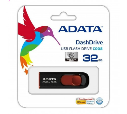 Флеш-накопичувач ADATA USB 2.0 C008 32Gb Black/Red (AC008-32G-RKD)