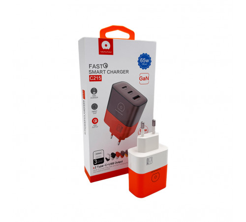 Мережевий зарядний пристрій WUW-C215 65W Charger 2 USB C + USB A white black (C215)