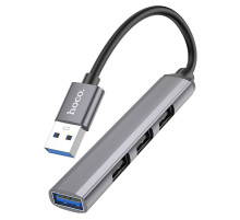USB-хаб HOCO HB26 4 in 1 adapter(USB to USB3.0+USB2.0*3) Metal Gray (6931474765468)