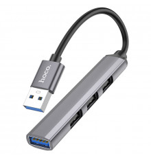 USB-хаб HOCO HB26 4 in 1 adapter(USB to USB3.0+USB2.0*3) Metal Gray (6931474765468)