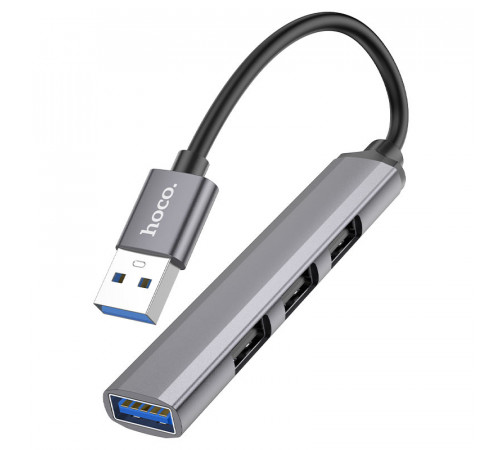 USB-хаб HOCO HB26 4 in 1 adapter(USB to USB3.0+USB2.0*3) Metal Gray (6931474765468)