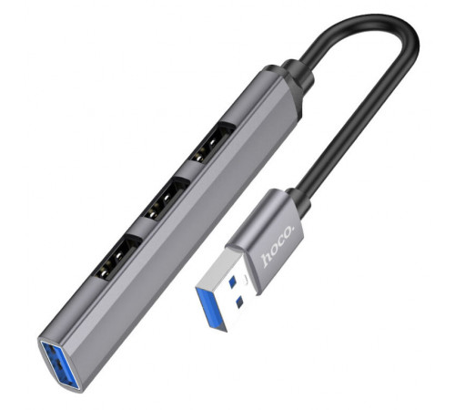 USB-хаб HOCO HB26 4 in 1 adapter(USB to USB3.0+USB2.0*3) Metal Gray (6931474765468)