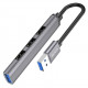 USB-хаб HOCO HB26 4 in 1 adapter(USB to USB3.0+USB2.0*3) Metal Gray (6931474765468)