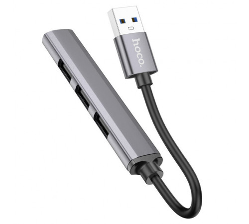 USB-хаб HOCO HB26 4 in 1 adapter(USB to USB3.0+USB2.0*3) Metal Gray (6931474765468)