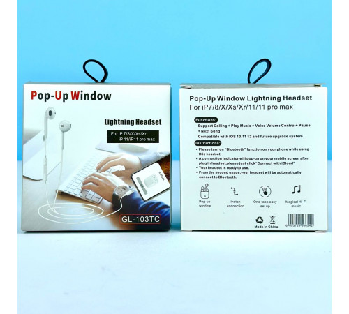 Навушники Pop-Up GL-103TC/JH-103TC Lightning (Bluetooth підключення)