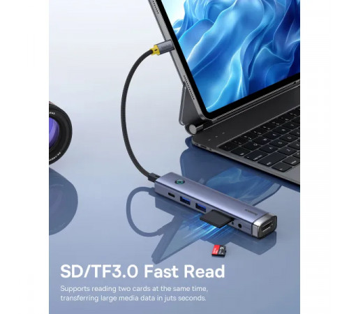 USB-хаб Baseus UltraJoy Series 7-Port HUB AIR Space Grey (Type-C to HDMI4K@60Hz*1+USB3.0*2+PD*1+SD/TF3.0*1+3.5mm*1) (B00052803811-02)