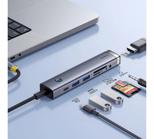USB-хаб Baseus UltraJoy Series 7-Port HUB AIR Space Grey (Type-C to HDMI4K@60Hz*1+USB3.0*2+PD*1+SD/TF3.0*1+3.5mm*1) (B00052803811-02)