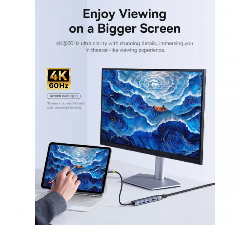 USB-хаб Baseus UltraJoy Series 7-Port HUB AIR Space Grey (Type-C to HDMI4K@60Hz*1+USB3.0*2+PD*1+SD/TF3.0*1+3.5mm*1) (B00052803811-02)