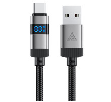 Кабель ACEFAST C15-04 USB-A to USB-C zinc alloy digital display braided charging data cable Black (6974316283737)