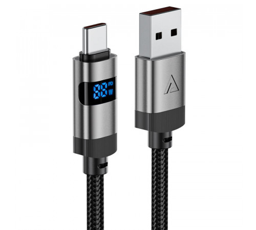 Кабель ACEFAST C15-04 USB-A to USB-C zinc alloy digital display braided charging data cable Black (6974316283737)